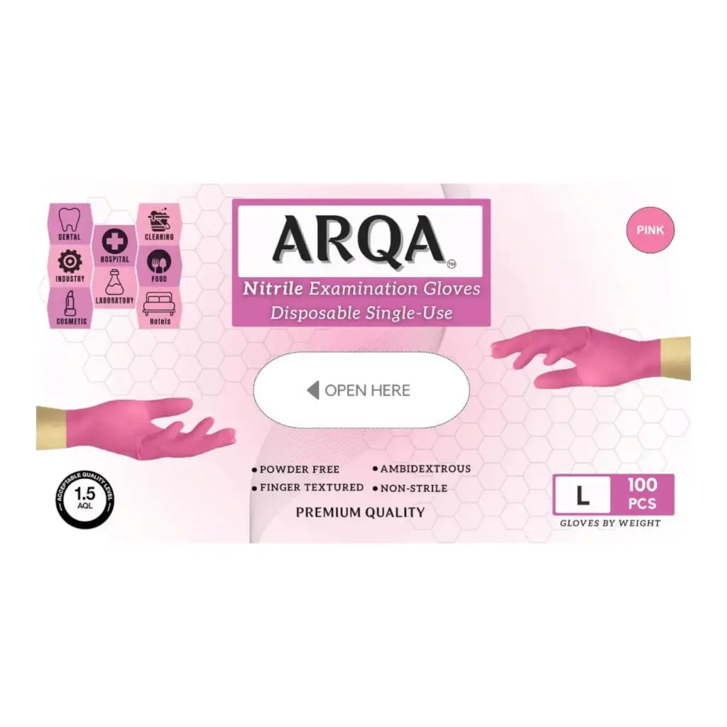 جوانتي نتريل بينك ماليزي اركا ARQA Pink Nitrile Gloves