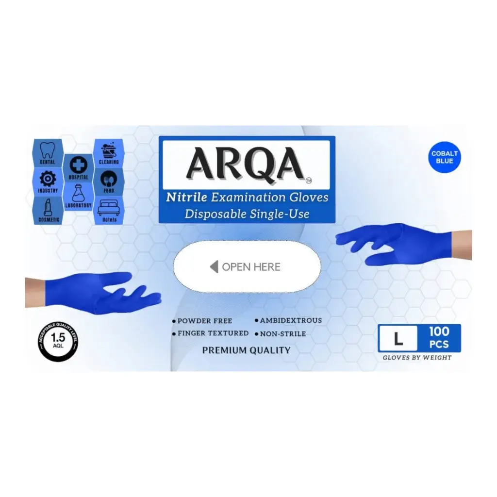 جوانتي نتريل ازرق ماليزي اركا ARQA Blue Nitrile Gloves
