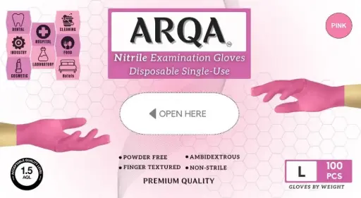 جوانتي نتريل بينك ماليزي اركا ARQA Pink Nitrile Gloves